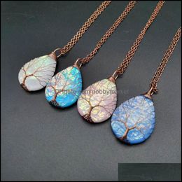 Pendant Necklaces Resin Pendants Handmade Rose Gold Color Tree Of Life Wrapped Drop Shaped Crystal Pendant Necklace Delivery Otlf1