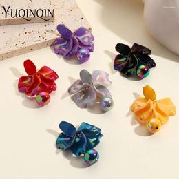 Dangle Earrings Korean Design Long Laser Colourful Hanging For Women Big Resin Flower Drop Girls Simple Party Jewellery