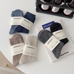 Men's Socks 2Pairs Spring Summer Autumn Men Solid Colour Student Classic Cotton Middle Tube Boy Breathable Casual