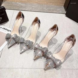 Dress Shoes 2024 Fashion Crystal Sequined Bowknot Women Pumps Sexy Pointed Toe High Heels Wedding Prom Ladies PVC Transparent Sandals