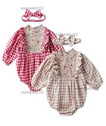 Baby Girl Cotton Romper Clothing Sets 036 Month Newborn Infant Designer Plaid Rompers Baby Long Sleeve Floral Style Skirt9415638
