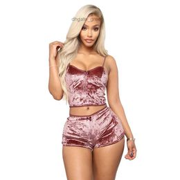 Womens Sleepwear Women Sexy Velvet Two-piece Lingerie Crop Top+Shorts Lace Nightwear Underwear Sets Black Pink Gray