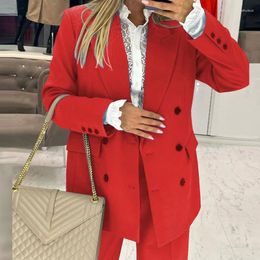 Women's Two Piece Pants 2024 Women Autumn Blazer Long Two-Pieces Sets Fashion Loose Double-Breasted Suit Coats And Trousers Female Commute