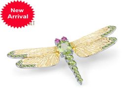 GEM039S BALLET 113Ct Natural Green Peridot Gemstone Brooch 925 Sterling Sliver Handmade Dragonfly Brooches For Women Dresses4784423