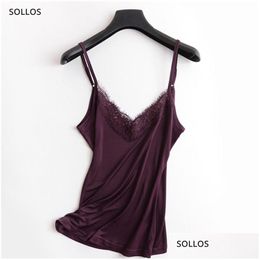 Camisoles & Tanks Silk Black Lace Up Y Satin White Tank Top Women Cami Woman Lingerie Tanktop Tops For Womens Summer Camisole Camis D Dhdgj