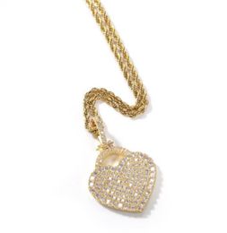 Hip hop Personalised zircon love Lock Pendant necklaces for men women luxury designer mens bling diamond gold chain necklace jewel2767133