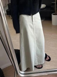 Skirts Elegant Long Denim Skirt Ladies 2024 Arrival Retro Casual Cotton White Street Loose Washed A-Line