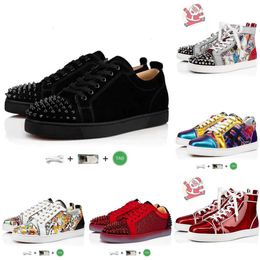 2024 Red Bottoms Designer Low Dress Casual Shoes Sneakers Black White Green Grey Red Patent Leather Suede Mens Spikes Trainers Sports Sneaker Higher Quality 624