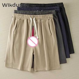 Men's Shorts Mens sexy invisible double zipper open crotch pants casual cotton shorts breathable gym basketball shorts J240325