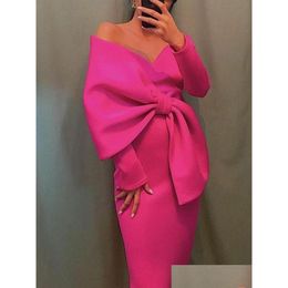 Basic & Casual Dresses 2022 Women Long Party Bare Shoder Big Bow Large Size Slim Bodycon Celebrity Birthday Dinner Ocn Gowns 3Xl Drop Dh1Al