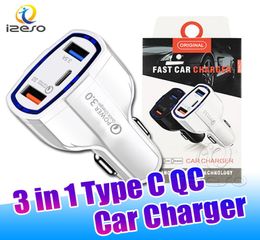 Car Charger Type C QC30 Quick Charge Adapter 3 in 1 PD Fast Charger for iPhone 14 13 Pro Max 12 11 with Retail Package izeso3482025