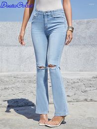Women's Jeans Denimcolab High Waist Ripped Flare Leg Woman Fashion Hole Washed Elastic Slim Boot Cut Ladies Skinny Stretch Denim Pants