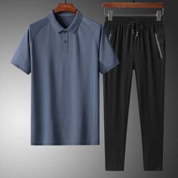 Short Sleeved T-shirt Mens Ice Silk Polo Shirt Elderly Clothes Middle-aged and Dads Casual Sports Suit Summer Fathers