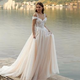 Sexy Off Shoulder Lace Applique Beach Wedding Dress Boho Bridal Gown Sleeveless Vestidos de Novia