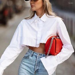 Women's Blouses Clinkly Fashion White Crop Tops Women 2024 Elegant Flare Sleeve Asymmetry Black Shirts Streetwear Sexy Top Sprin