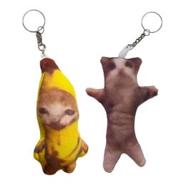 Banana Cat Plush Pinging Doll fofo com bolsa de chave de chaves de som para crianças engraçadas ClassClem colem com colega de classe 240418