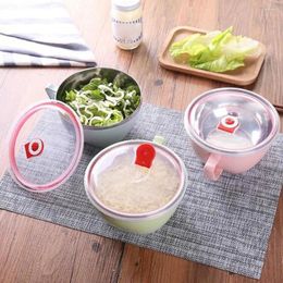 Bowls Stainless Steel Double-layer Ramen Noodles Bowl With Anti-scalding Fresh-keeping Handle Container Noodle Lid Inst E5L8
