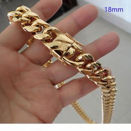 16MM 18MM Men Hip Hop Cuban Link Necklaces Bracelets 316L Stainless Steel Choker Jewellery High Polished Casting Chains Double Safet4571848