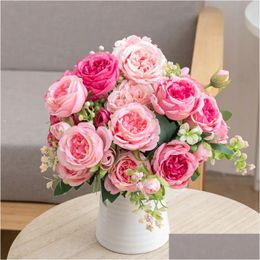 Faux Floral & Greenery 30Cm Silk Peony Artificial Bouquet White Home Diy Decoration Christmas Garden Wedding Office Party Flowers 2401 Dhkkn