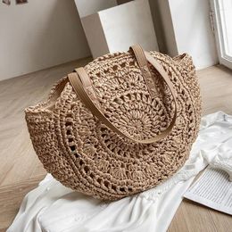 Shoulder Bags Big Round Straw Rattan Totes For Women 2024 Summer Female Beach Simple Travel Purses And Handbags Bohemian