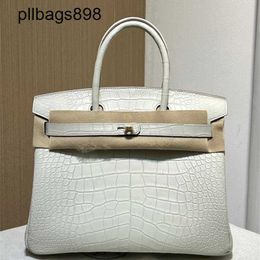 Designer Handmade 7a Handbag Bikns Genuine Leather White Mist Face Crocodile Skin 30CM Womens High Womens53U8
