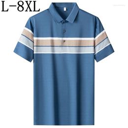 Men's Polos 8XL 7XL 6XL 2024 Summer Top Grade Luxury Striped Shirts For Men Business Casual Mens Polo Shirt Fashion Loose Hombre