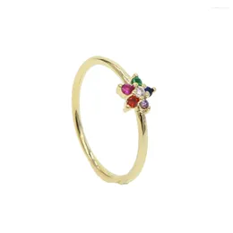 Cluster Rings Rainbow Colourful Flower Ring For Women Girl Minimal 8mm Multi Piercing Earbone Gold Colour Lovely