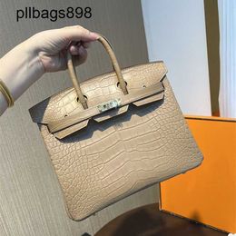 Handmade 7a Handbag Bikns Genuine Leather Milk Mist Faced Crocodile Skin Womens 25CM Gold Button Handsewn8L4G