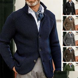 Blusas de masculino masculino colar de malha de malha comprida camisa de suéter de manga comprida Cardigan jaqueta sólida espessa que quente tricô casual suéter coat 230811 dhfdj