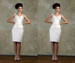 2020 Vintage Short Wedding Dresses Summer Scoop Applique Short Bridal Dress Beaded Sheath Custom Made Ivory Beach Bride Gowns5996537