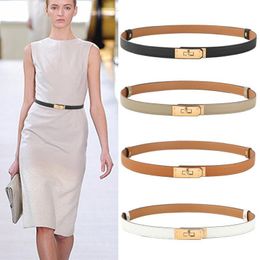 Dress women narrow quiet belts orange black simple graceful waistband for dresses thin small metal buckle smooth leather designer belt