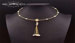 GLSEEVO Natural Freshwater Pink Baroque Pearl Necklace on Neck Woman Handmade Tassel Pendant Style Vintage Jewellery GN0274 210929828469663