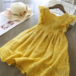 Girl's Dresses Girl Lace Embroidery Flower Dress Summer New Short Sleeve Casual Clothes Kids Birthday Princess Costume Evening Party Dresses Up