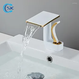 Bathroom Sink Faucets Black Faucet Waterfall Basin Brass Cold Water Mixer Tap White Gold Single Hole