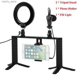 Continuous Lighting PULUZ 4-in-1 LED Ring Light Vlogging Live Video Recording Broadcast Self Shooting Fill Light Photography Ring Light Kit Y240418