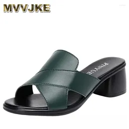 Slippers Woman Summer 2024 Elegant High Heels Women's Shoes For Ladies Close Toe Sandal Casual Trendyol Mother