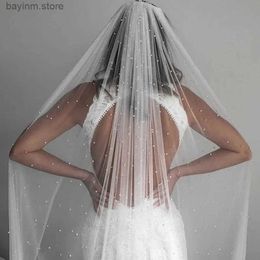 Wedding Hair Jewelry One Layer Pearls Tulle Bridal Veil Soft Beaded For Marriage Bride Cathedral Length with Comb Wedding Accessories