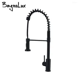 Kitchen Faucets Matte Black Faucet Single Handle Pull Out Tap Spring Design 360 Degree Rotate And Cold Sink Mixer
