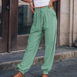 Women's Pants Casual Solid Colour Comfortable Trousers Fashion Drawstring Elastic Waist Haren Women Sweatpants Long