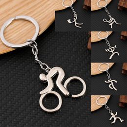 Keychains Sport Keychain & Keyring Silver Color Athlete Bicycle Basketball Football Skiing Bag Car Key Accessories Jewelry 9cm Long