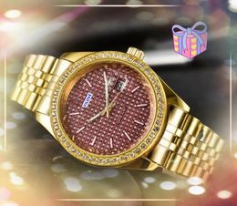 Unisex Womens Mens Diamonds Ring Cool Watches 40mm High Quality Three Stiches Design Luxury Automatic Quartz Movement Clock Day Date Time Shiny Starry Watch Gifts