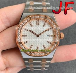 eternity JFF Ladies Watches Top Version Iced Out Diamond Bezel White Dial Swiss Quartz Movement 67651 Womens Watch Two Colour Brace5641677