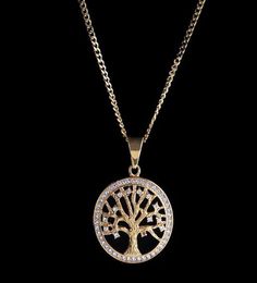 14K Gold Plated Iced Out Tree Of Life Pendant Necklace Micro Pave Cubic Zirconia Diamonds Rapper Singer accessories8224571