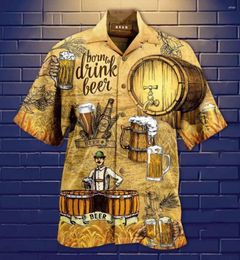 Men's Casual Shirts Beer 3d Print Shirt Men Fashion Single-Breasted Short Sleeve Hawaiian Beach Blouse Clothes Teen