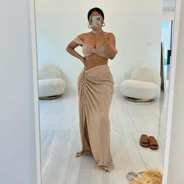 Work Dresses CINESSD 2024 Arrival Young Sexy Solid Dress Set Beach Halter Off Shoulder Long Mermaid Skirts Skirt Women 2 Piece