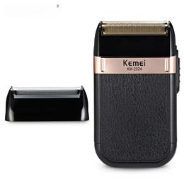 KM USB Rechargeable Retro Double Net Shaving Razor Gold Blade Full Body Washable Electric Shaver Asb 3w Fully 240418