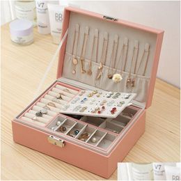 Jewelry Boxes Box Necklace Ring Storage Organizer Double Layers Large Capacity Pu Leathers Display Case With Removable Tray Dhgarden Dhpwm