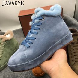 Casual Shoes Winter Wool Sneakers Women Lace Up Heightened Suede High Top Outdoor Vulcanised Flat Platform Furry