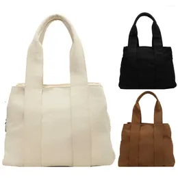 Drawstring Women Trendy Tote Handbag Solid Colour Canvas Bag Simple Shopping Large Capacity 3 Compartment Vintage Daily