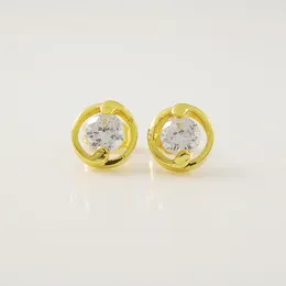 Stud Earrings Classic Pure Gold Colour Round For Women High Quality Fashion Original Plated Cubic Zirconia